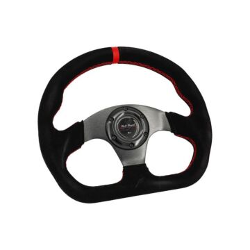 Bull Boost Performance Racing steering wheel black/red stitching suède flat (universal) | BB-01-720053571561 | A4H-TECH / ALL4HONDA.COM