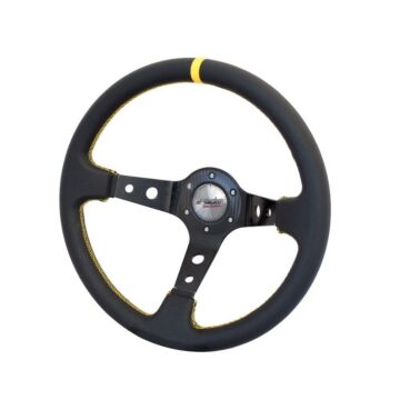 Simoni Racing (350MM) stuur leer zwart+gele stiksels (universeel) | SR-SPEC | A4H-TECH.COM