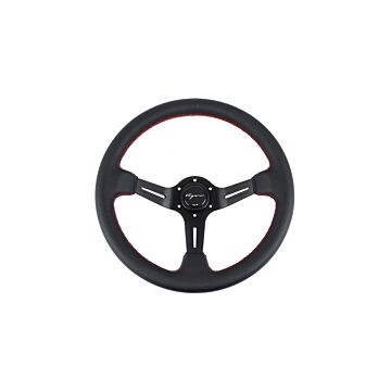 Vigor Daytona (350MM) steering wheel leather 70mm deep red stitch (universal) | VG-67133 | A4H-TECH.COM